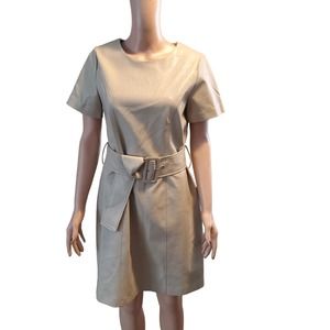 Molly Bracken La Collection Size M Belted Vegan Faux Leather Dress in Beige FLAW